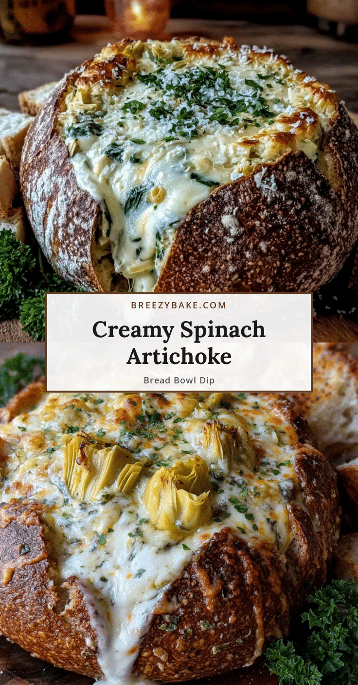 Creamy Spinach Artichoke Bread Bowl Dip recipe