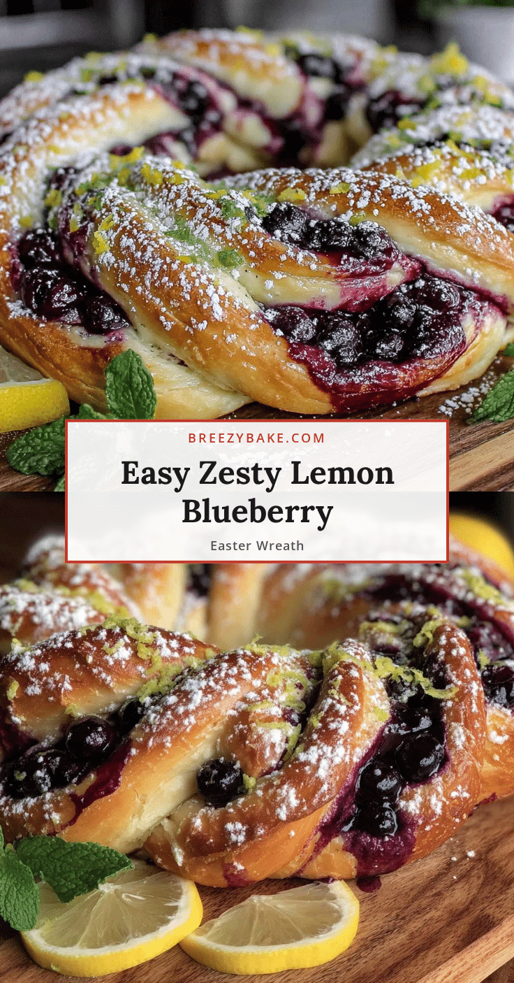 easy zesty lemon blueberry Easter bread wreath recipe