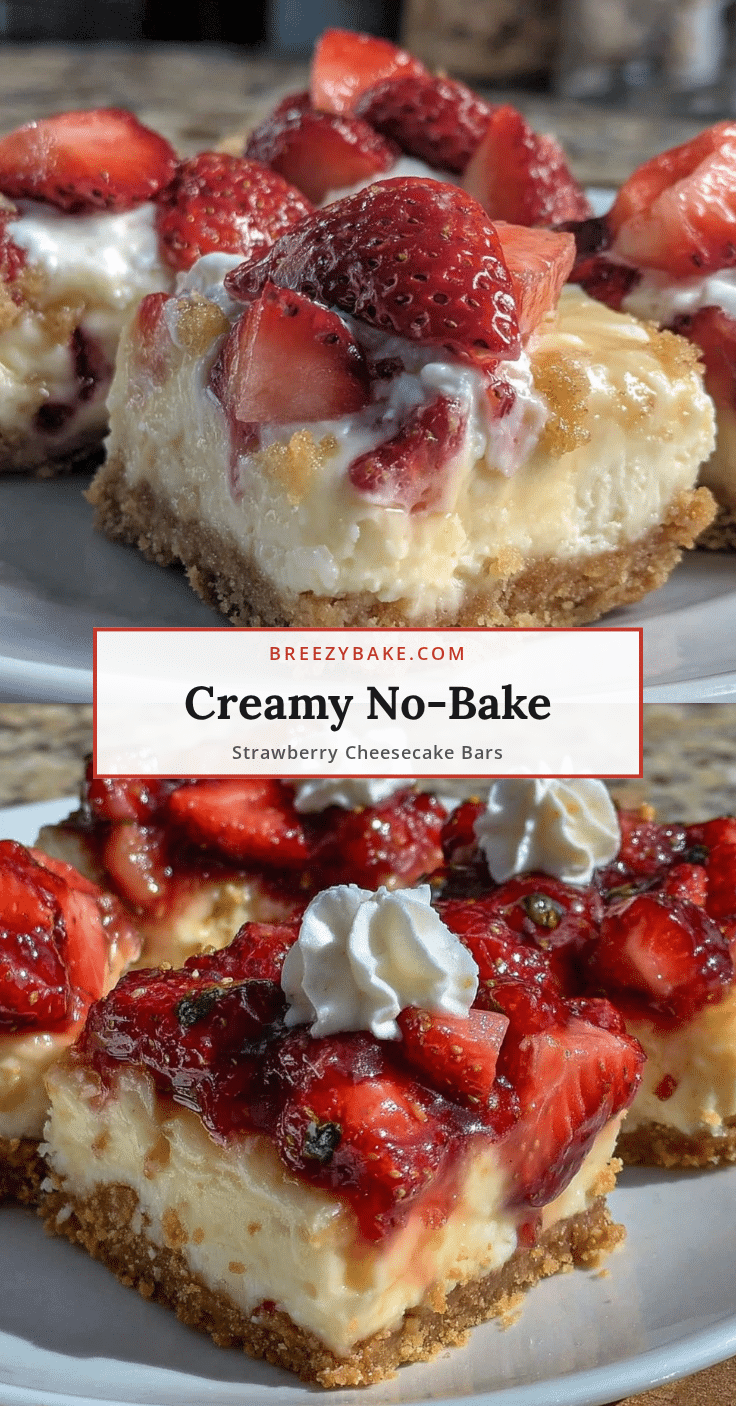 creamy no-bake strawberry cheesecake bars recipe