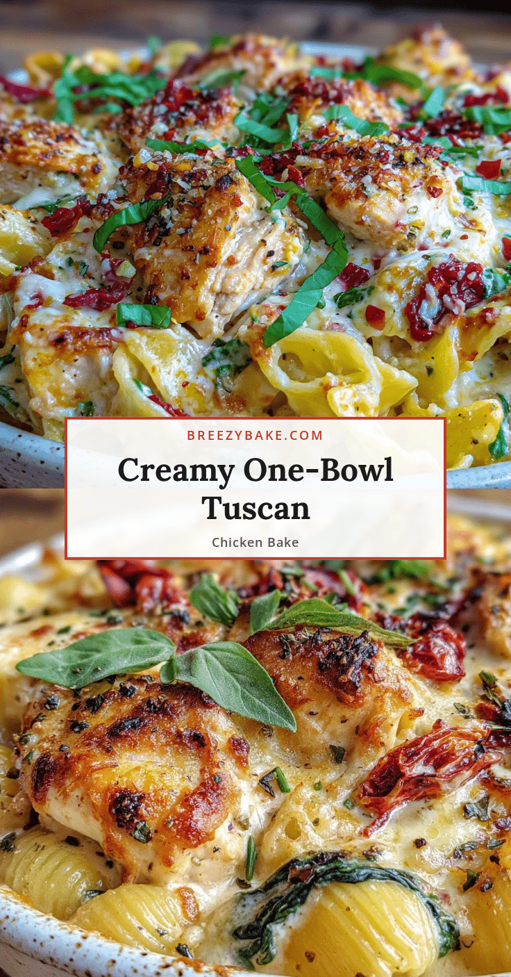 creamy one-bowl Tuscan chicken pasta bake recipe