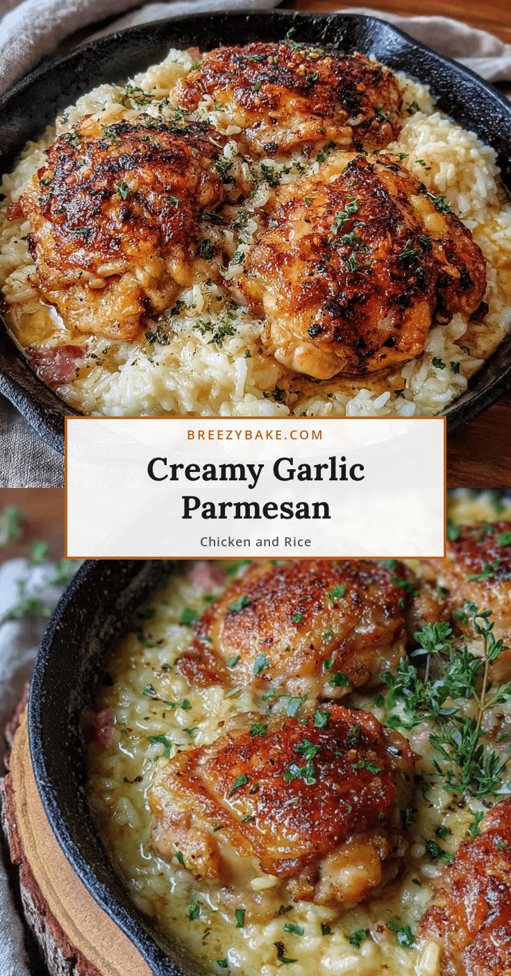 creamy one-pan garlic parmesan chicken and rice recipe