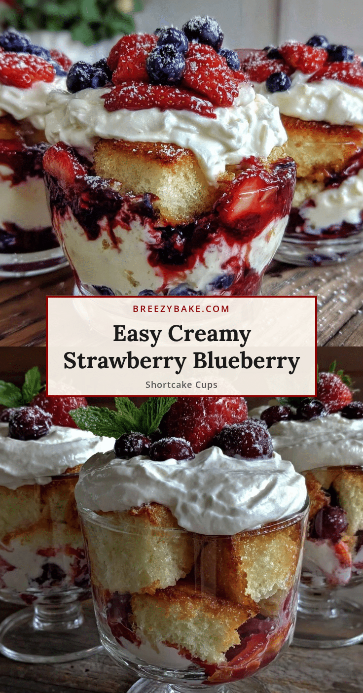easy creamy strawberry blueberry shortcake trifle cups recipe