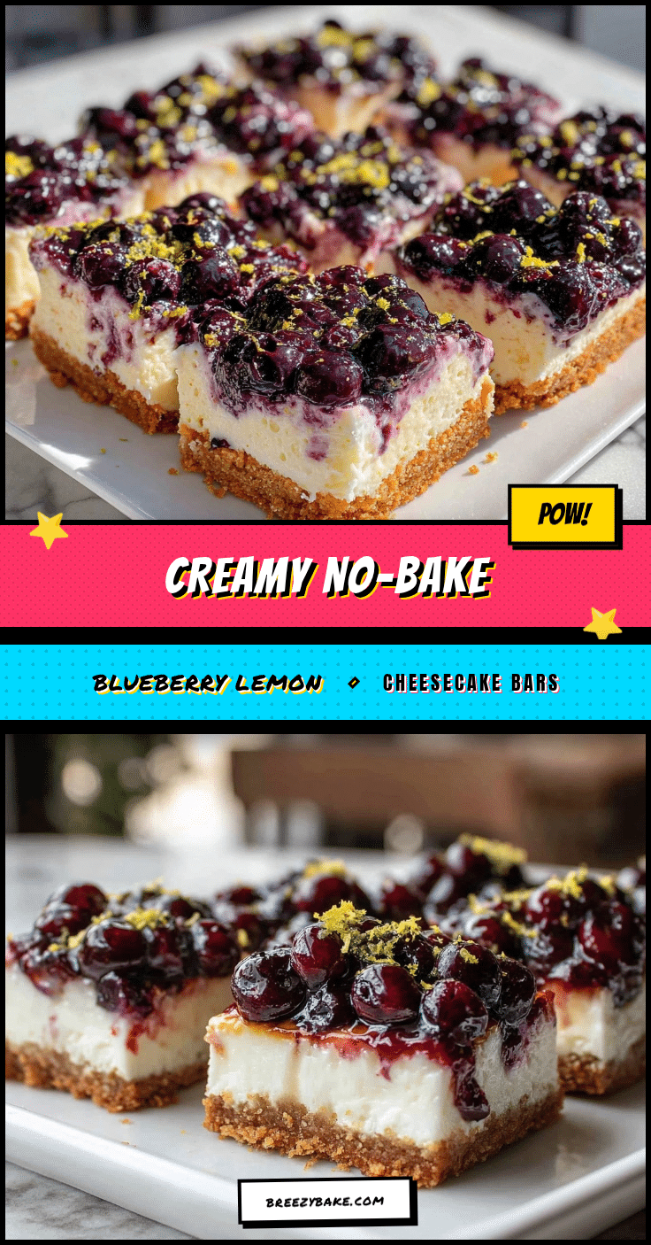 creamy no-bake blueberry lemon cheesecake bars recipe