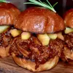 bourbon peach pork sliders - featured image
