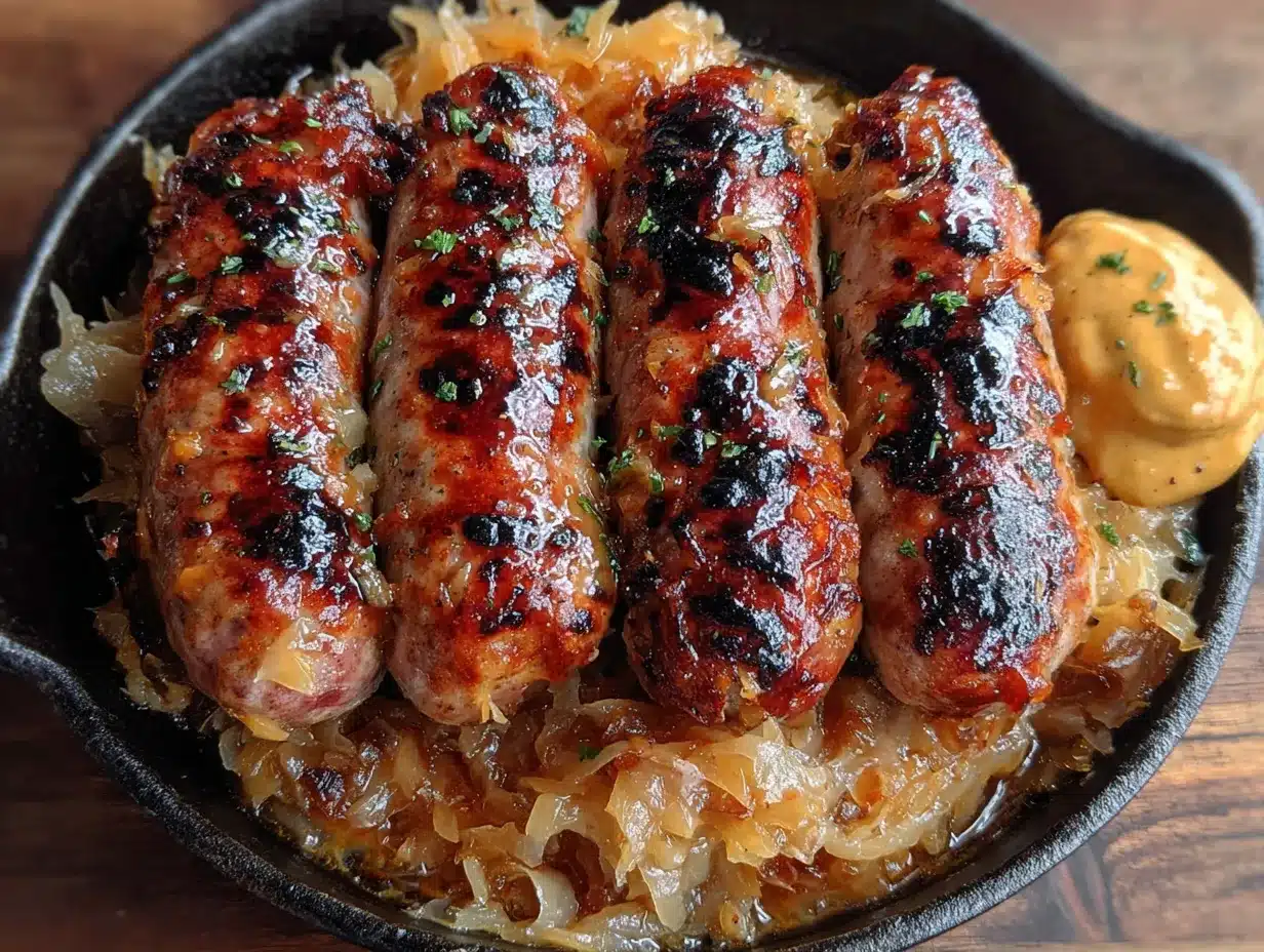 bratwurst and sauerkraut skillet preparation steps