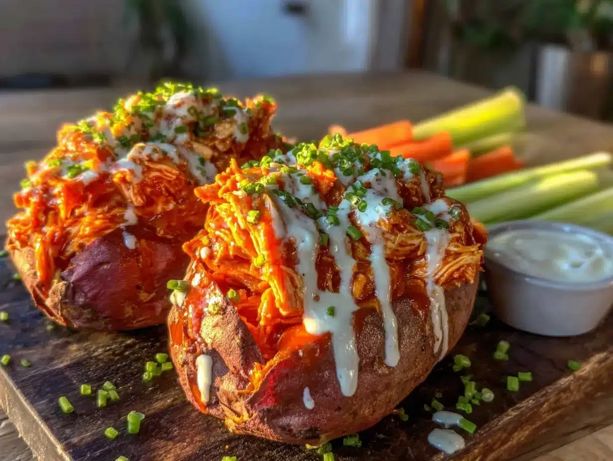 buffalo chicken stuffed sweet potatoes preparation steps