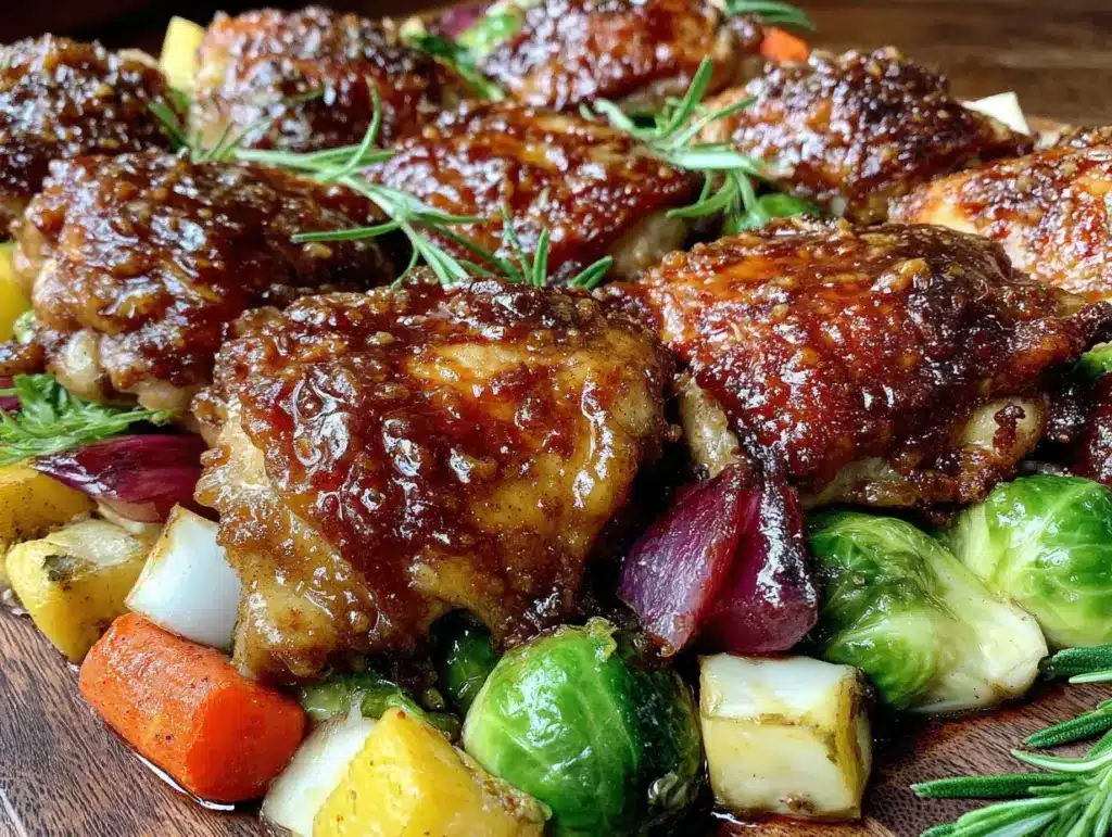 cozy sheet pan honey garlic chicken thighs - featured image