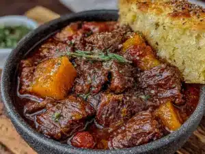 cozy slow cooker beef and butternut squash stew - featured image