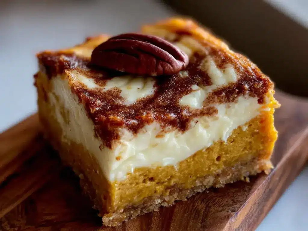 cream cheese stuffed pumpkin bars - featured image