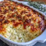 creamy cheesy chicken and wild rice casserole - featured image