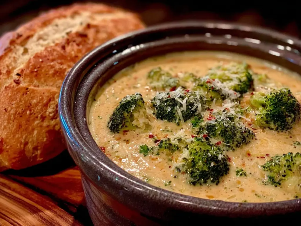 creamy crockpot broccoli cheddar soup - featured image