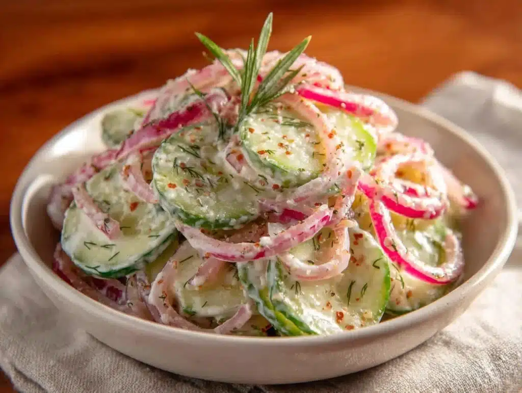 creamy dill cucumber and onion salad - featured image