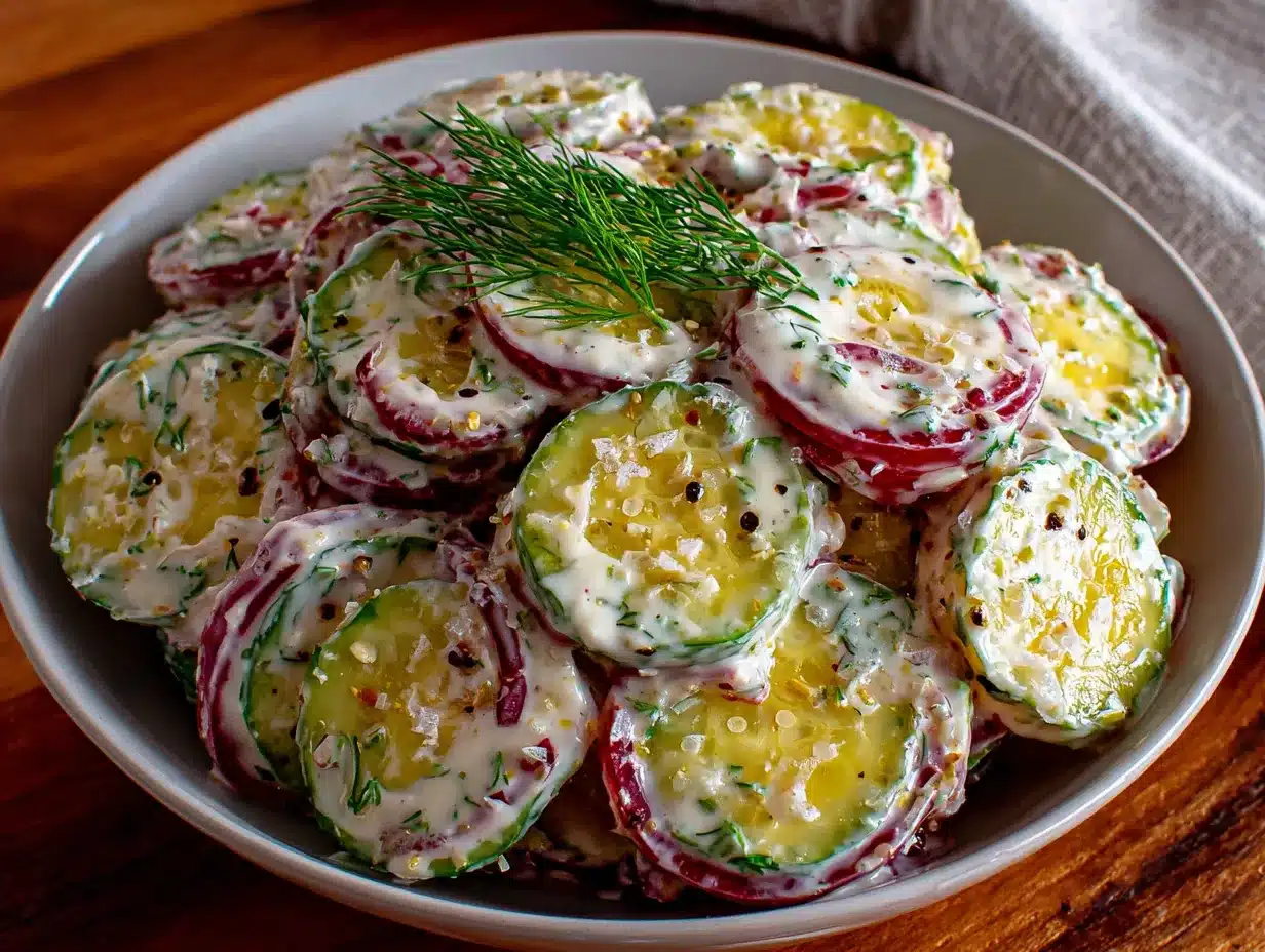 creamy dill cucumber and onion salad preparation steps