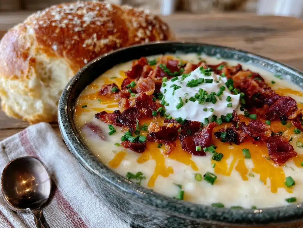 creamy loaded potato soup with crispy bacon preparation steps