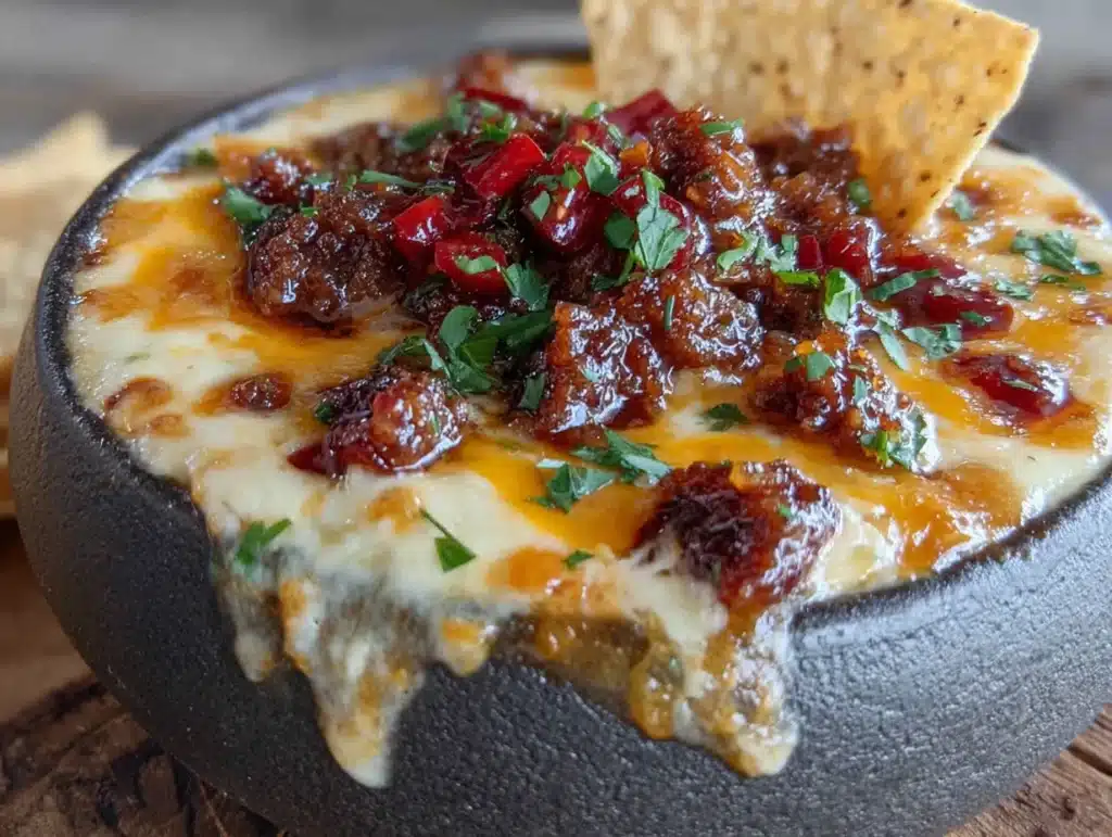 creamy smoky sausage queso dip - featured image