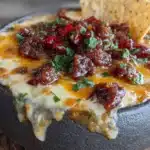 creamy smoky sausage queso dip - featured image