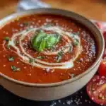 creamy tomato basil soup with fresh tomatoes - featured image