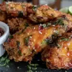 crispy baked honey sriracha chicken wings - featured image
