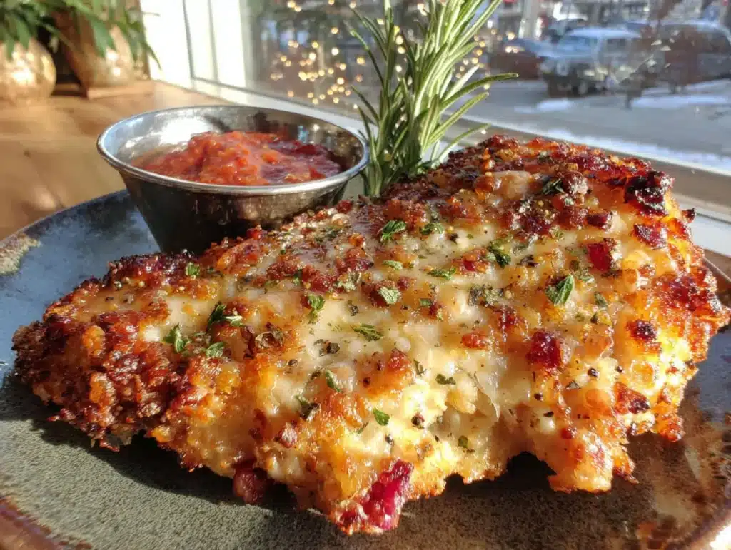 crispy baked parmesan crusted chicken - featured image