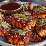 crispy honey garlic glazed salmon bites - featured image
