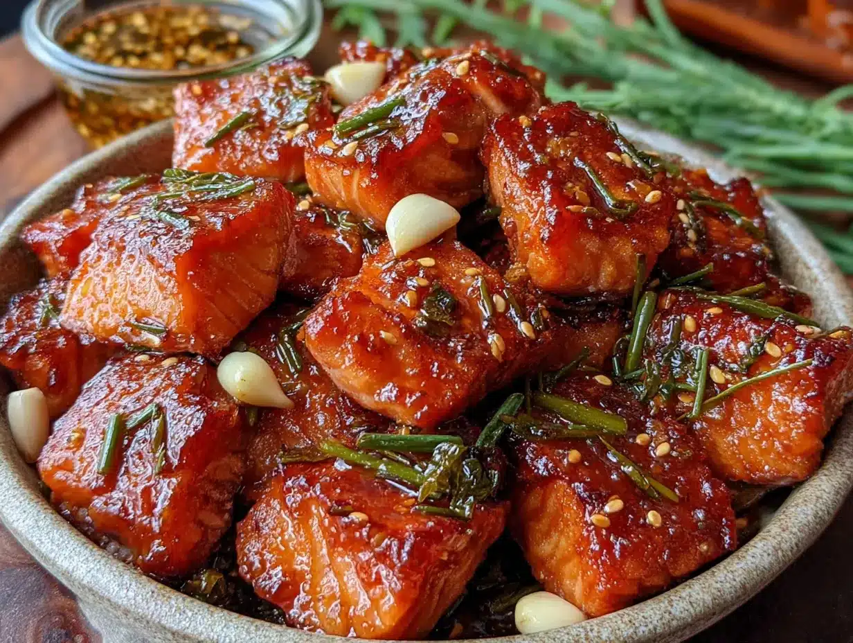 crispy honey garlic glazed salmon bites preparation steps