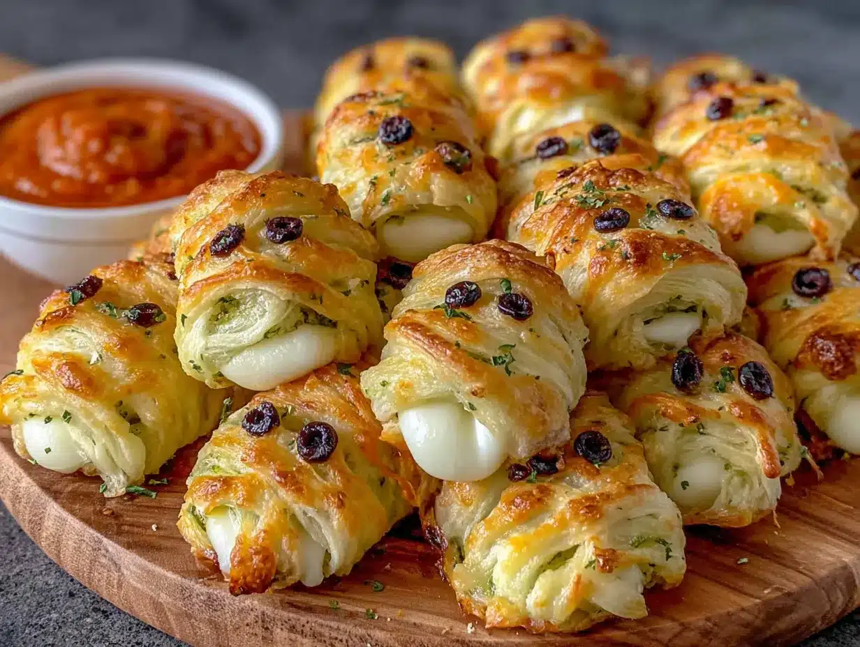 Crispy Mummy Mozzarella Bites for Halloween preparation steps