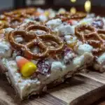 easy candy corn bark with pretzels - featured image