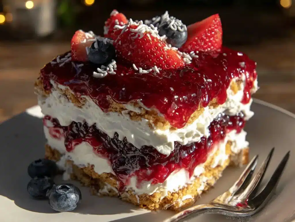 easy red white and blueberry icebox cake - featured image