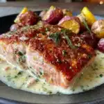 easy sheet pan salmon with lemon dill sauce - featured image