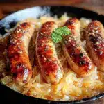 German bratwurst skillet with sauerkraut - featured image