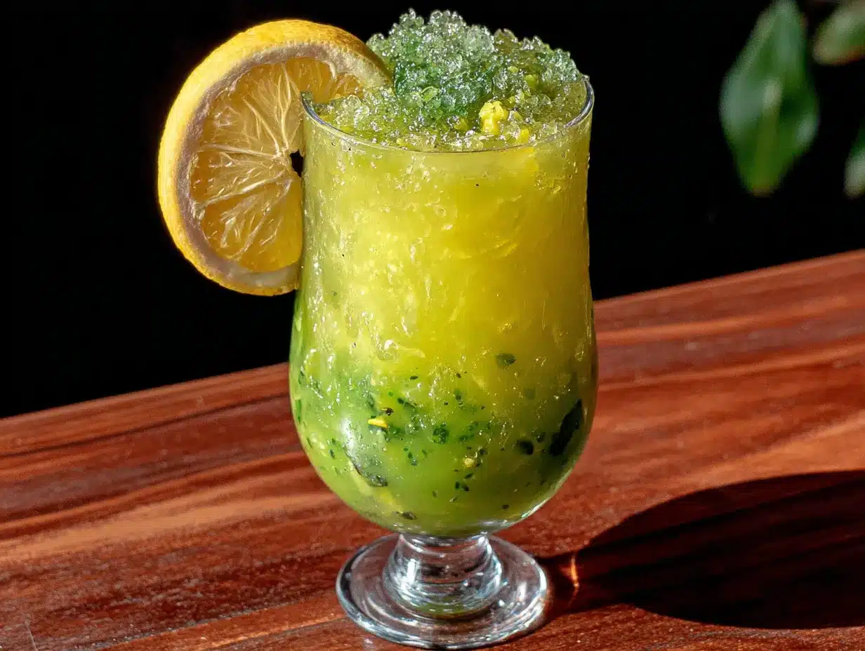 green Halloween cocktail preparation steps