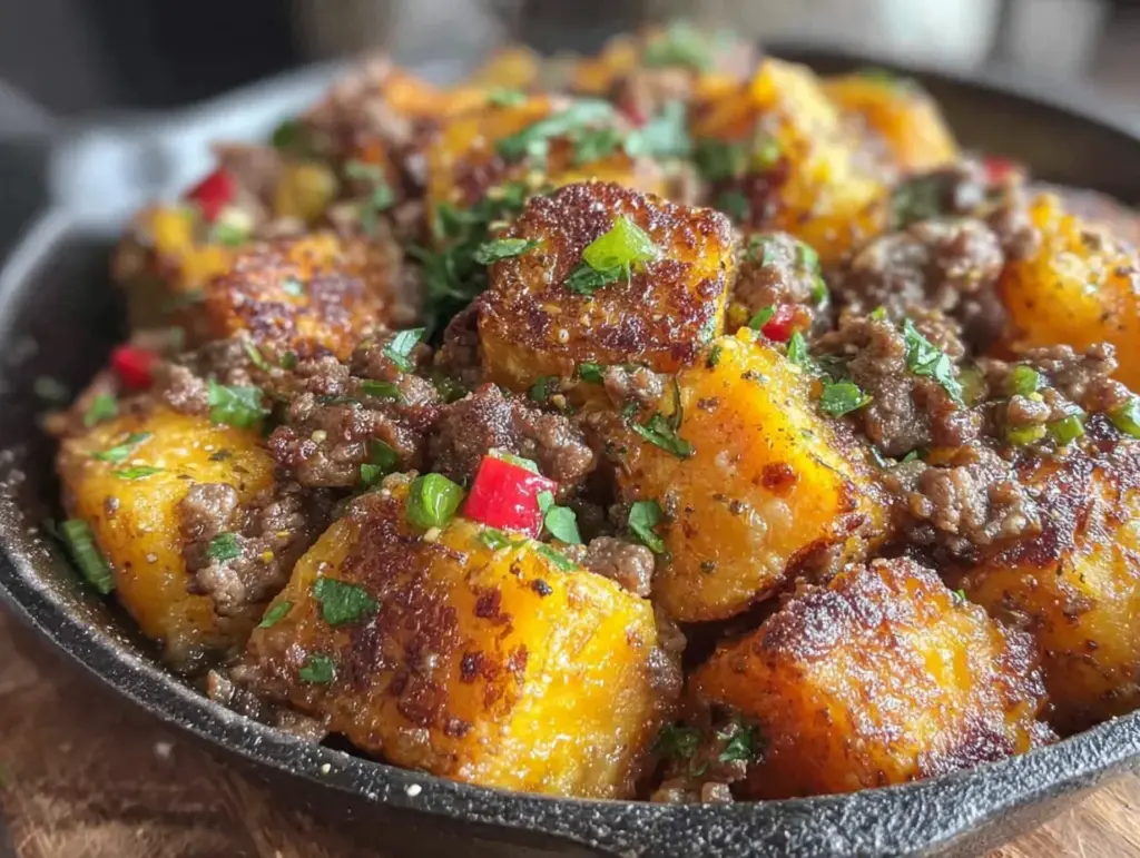 ground beef sweet potato skillet hash - featured image