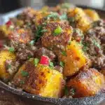 ground beef sweet potato skillet hash - featured image
