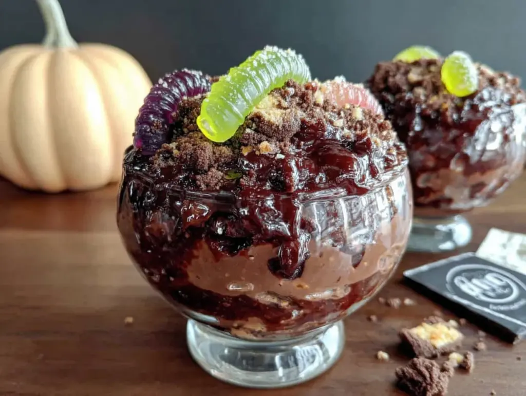 halloween dirt cups with gummy worms - featured image