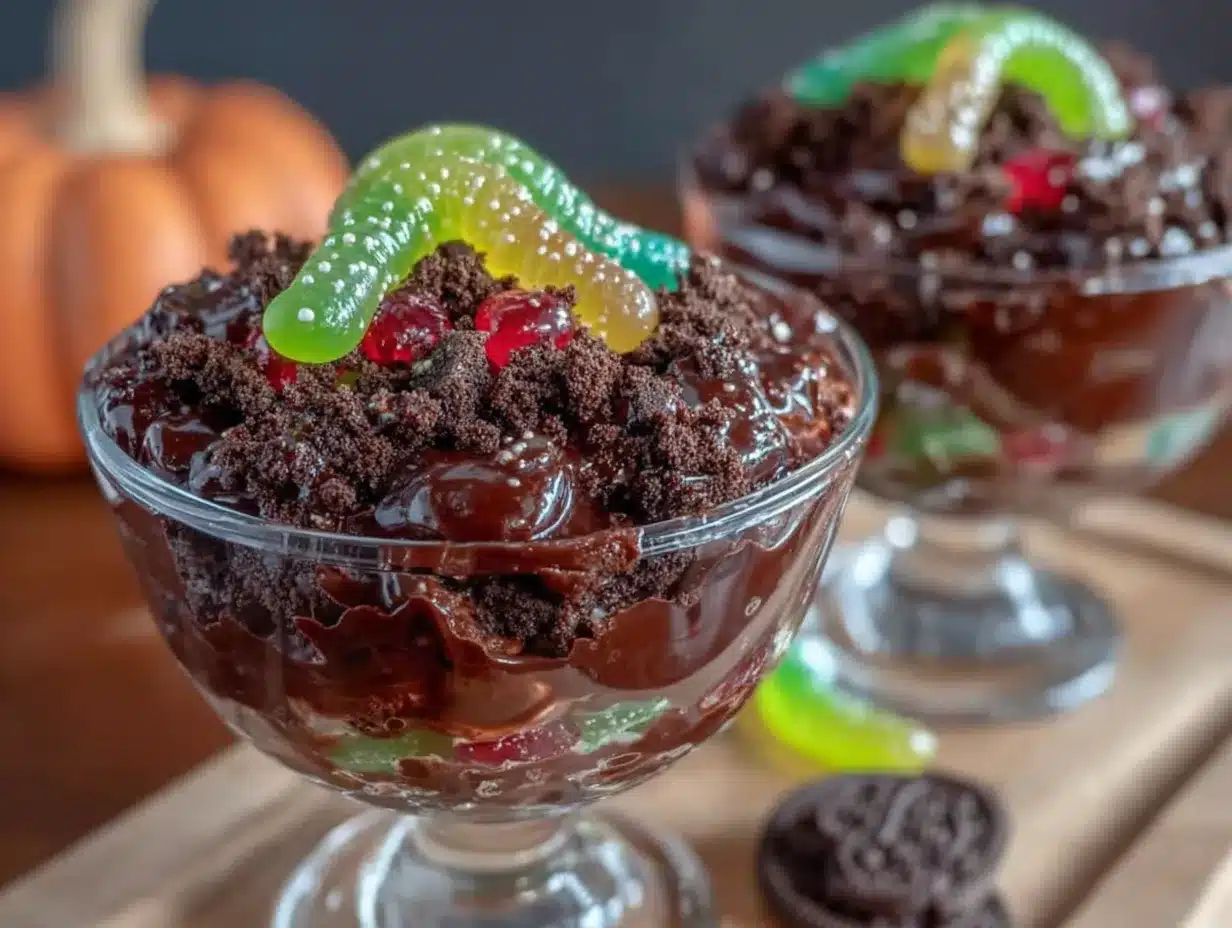 halloween dirt cups with gummy worms preparation steps