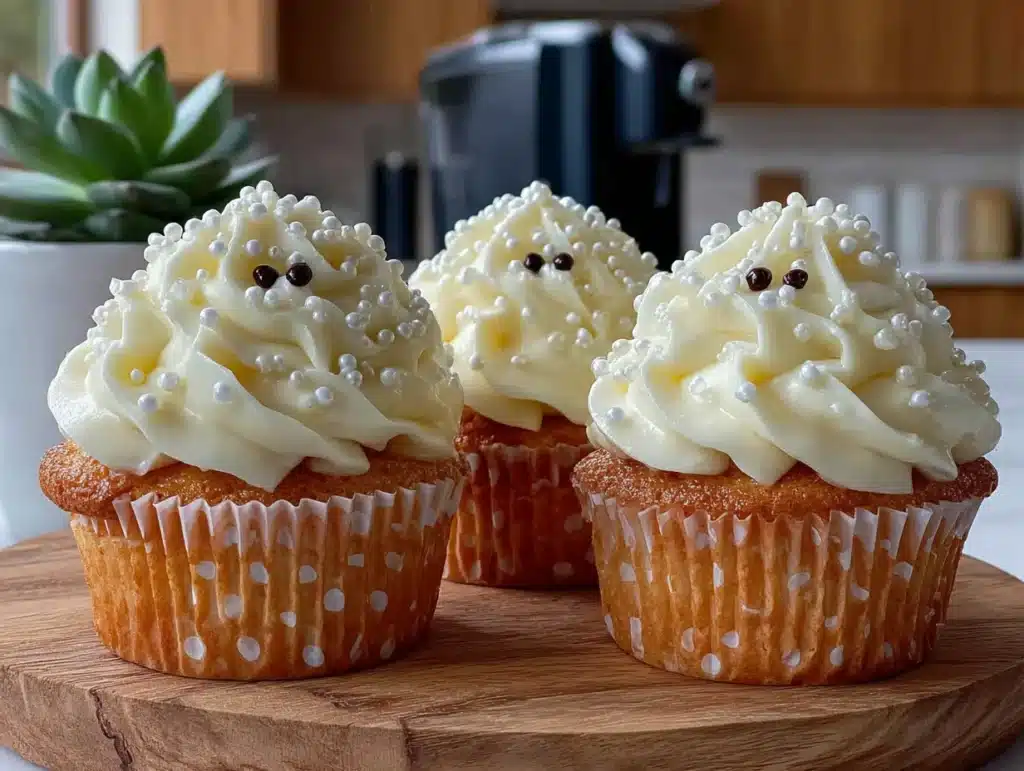 mini ghost cupcakes with buttercream faces - featured image