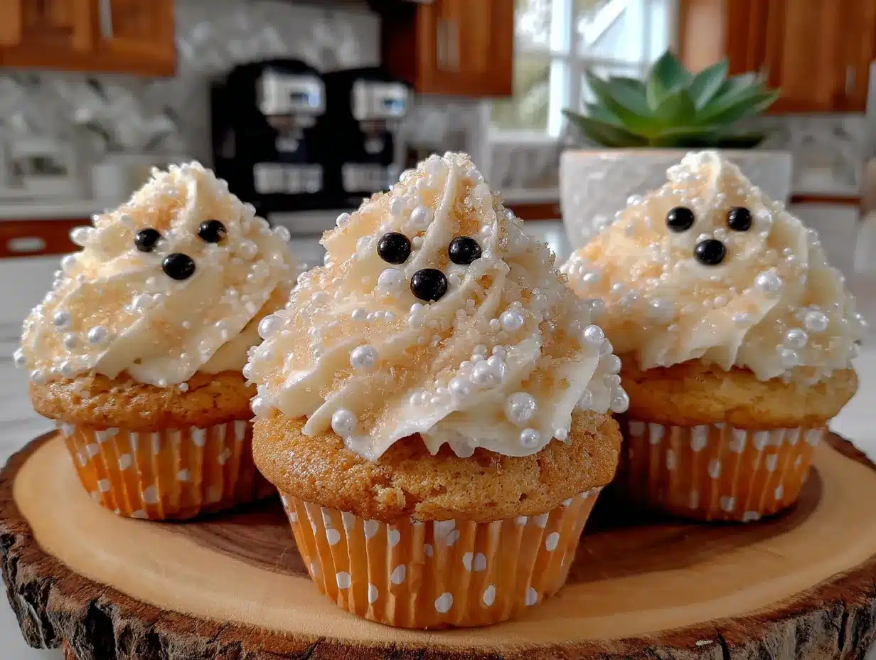 mini ghost cupcakes with buttercream faces preparation steps