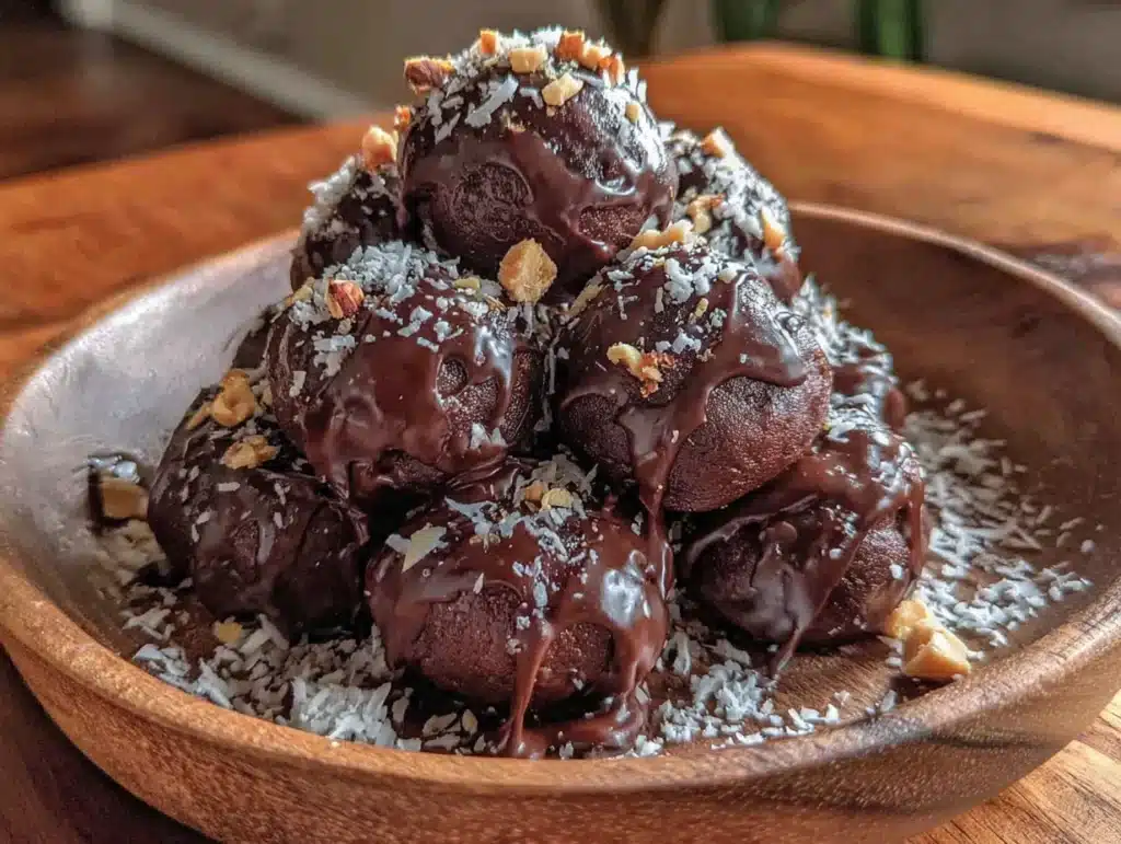 no-bake chocolate peanut butter protein balls - featured image