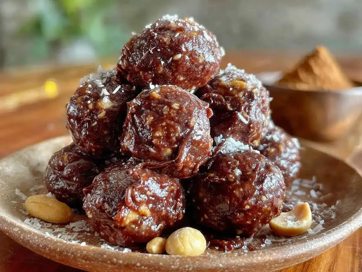 no-bake chocolate peanut butter protein balls preparation steps