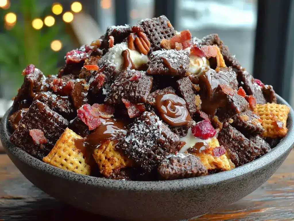 no-bake fall chocolate chex mix - featured image