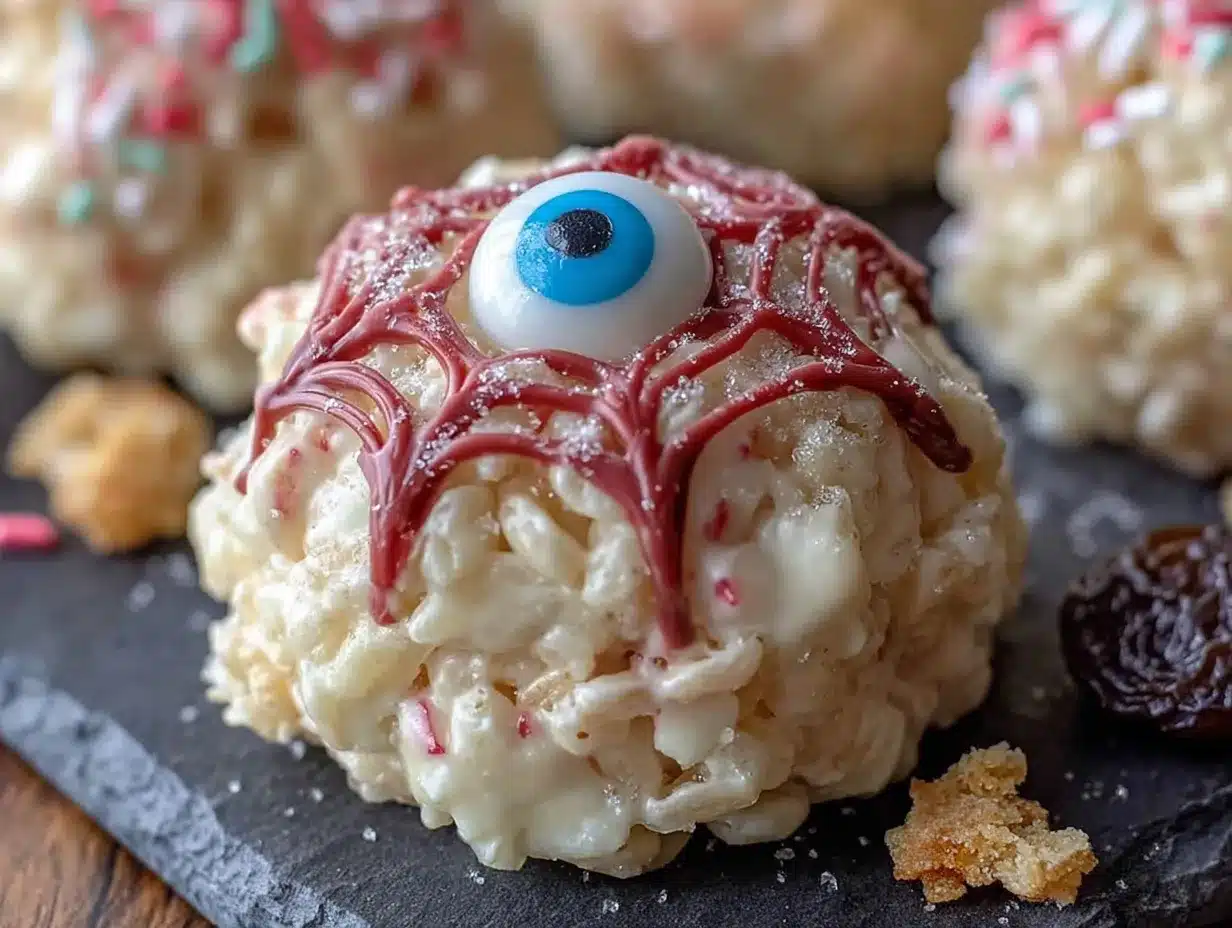 No-Bake Halloween Rice Krispie Eyeball Treats preparation steps