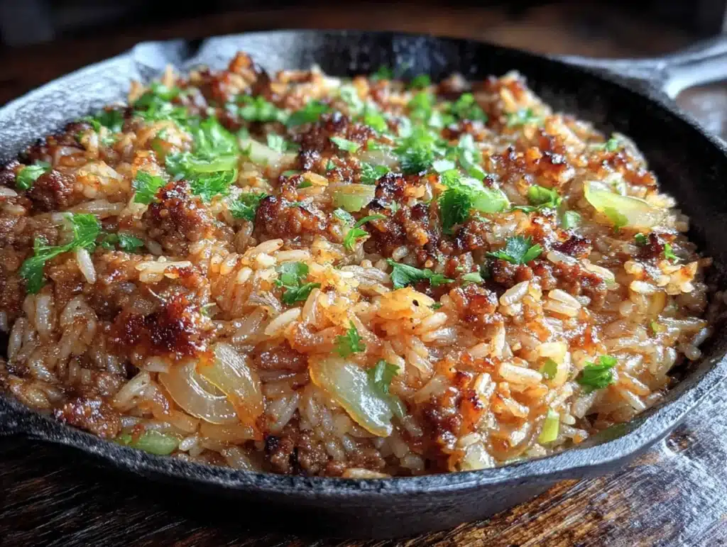 one-pan ground beef and rice skillet - featured image