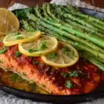 one-pan lemon garlic butter salmon and asparagus - featured image