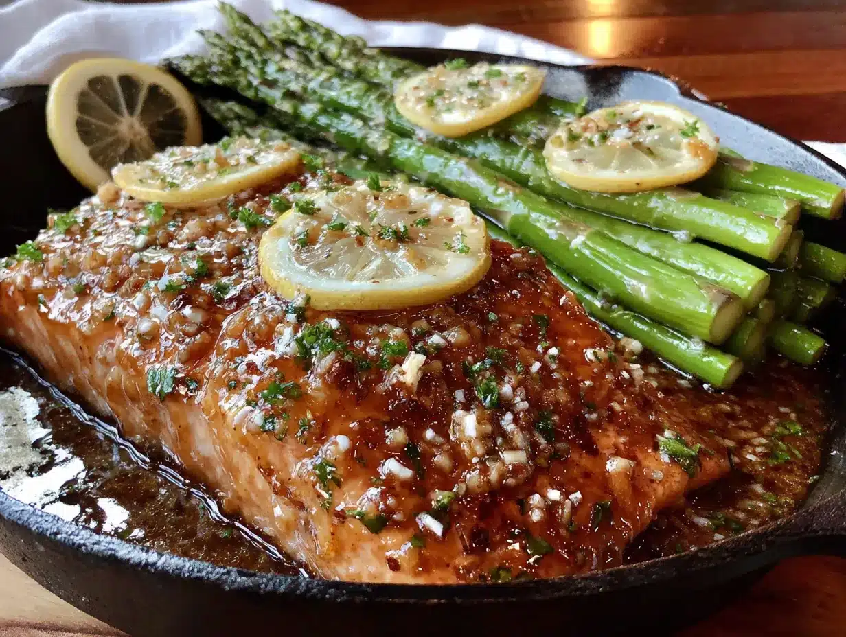one-pan lemon garlic butter salmon and asparagus preparation steps