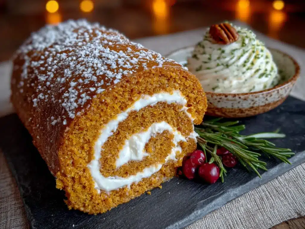 pumpkin roll with cream cheese filling - featured image
