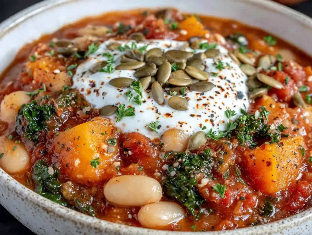 pumpkin white bean chili - featured image