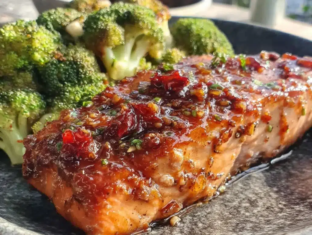 sticky honey garlic salmon - featured image