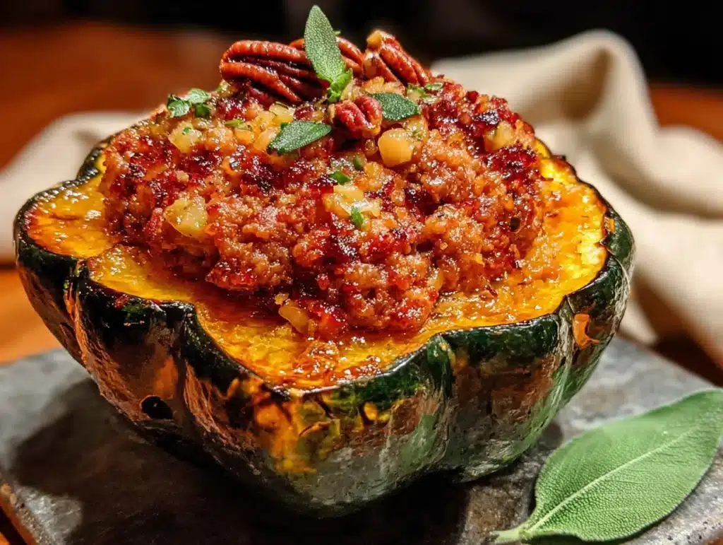 stuffed acorn squash with sausage and apples - featured image