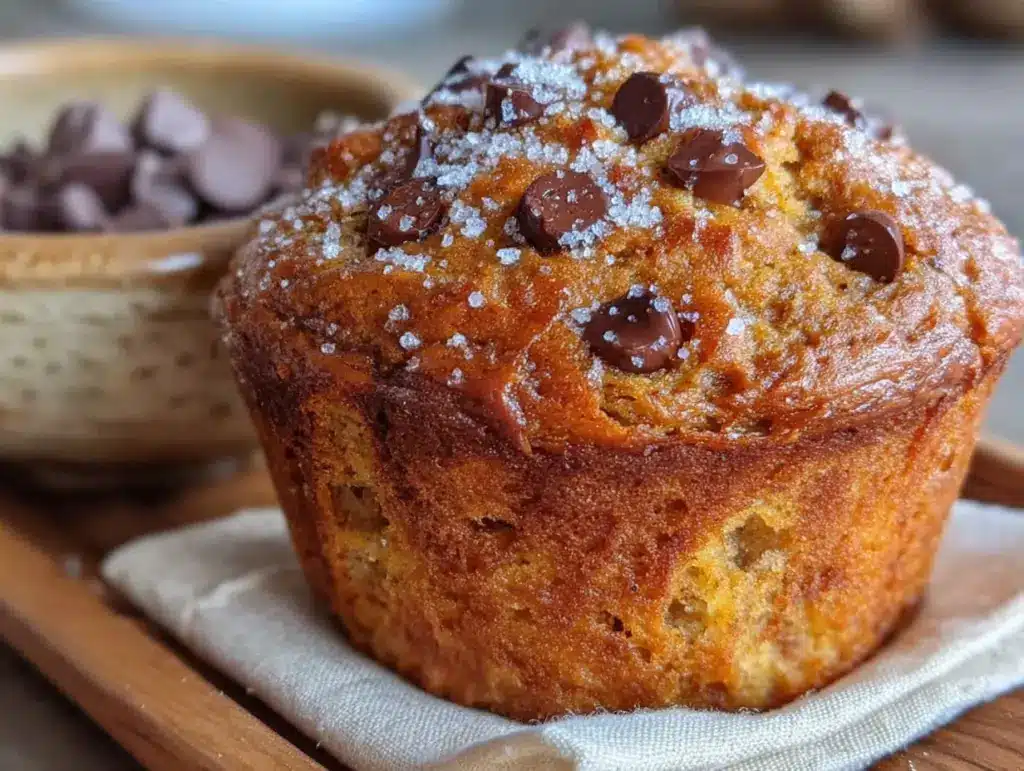 brown butter pumpkin chocolate chip muffins - featured image