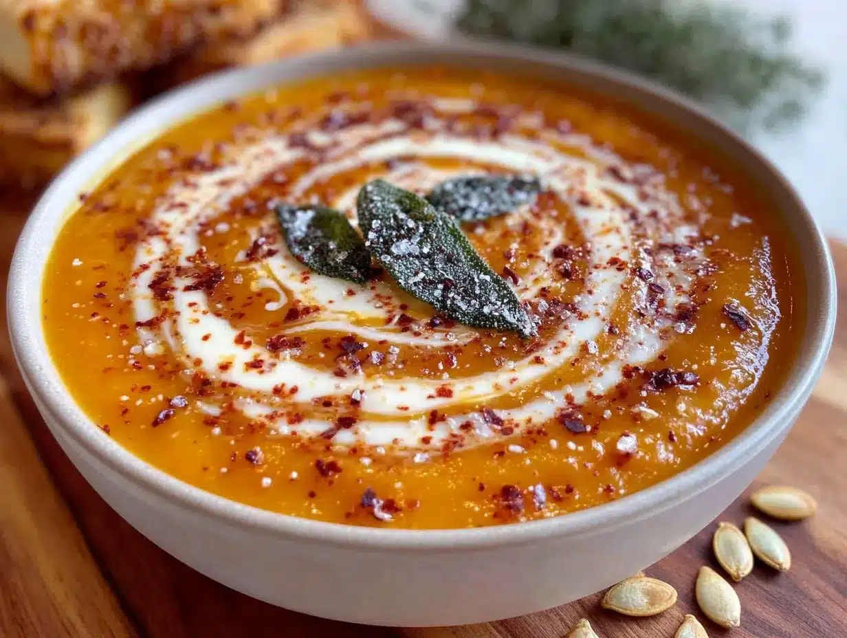 butternut squash soup with fried sage preparation steps
